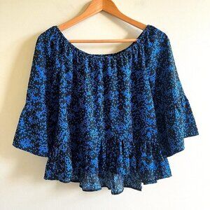 Walter Baker Abstract Polka Dot Boho Bell Sleeve Peplum Hem Blouse Top Womens XS